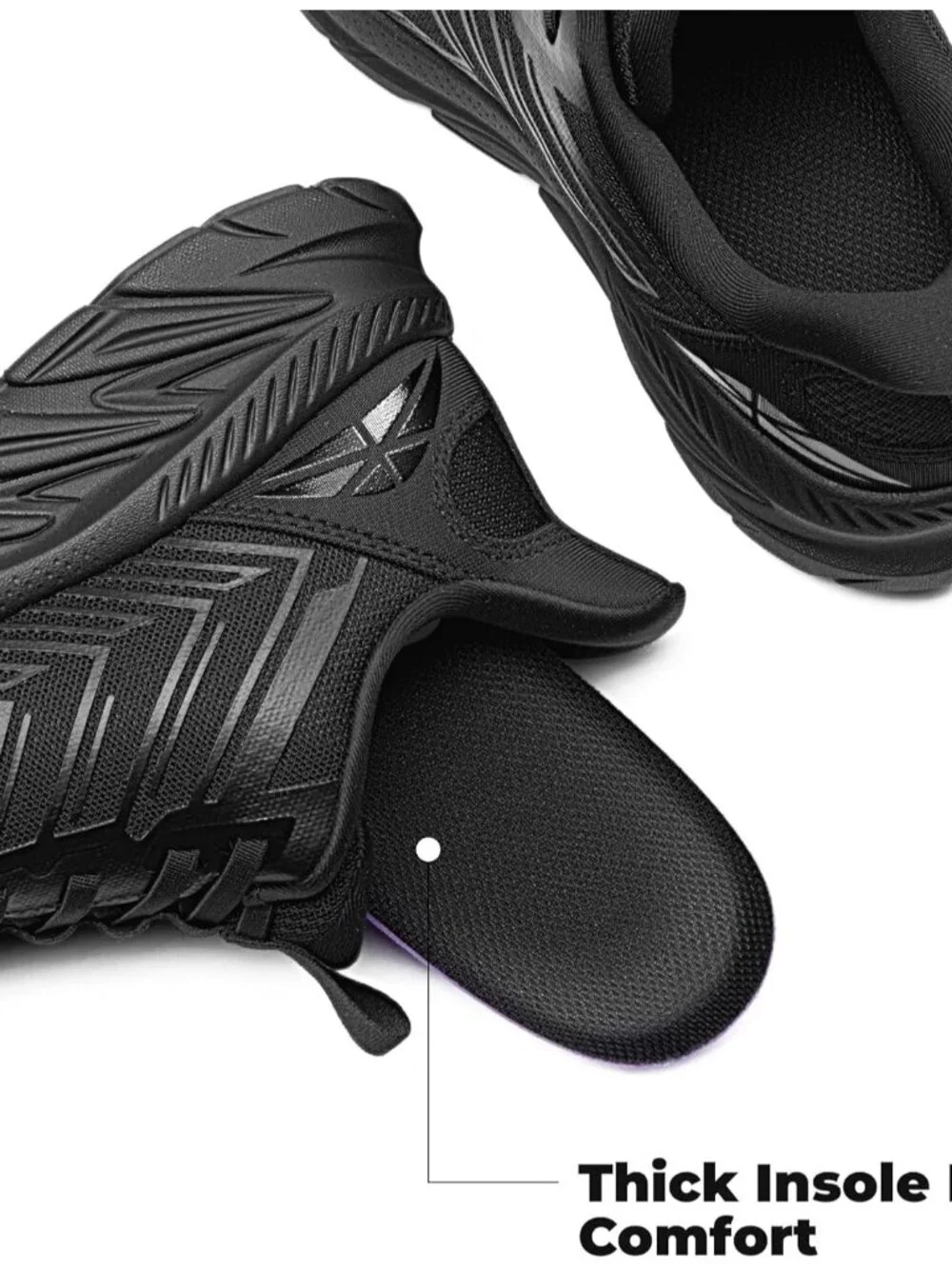 Women's All Black Slip On Walking Shoes Running Comfortable Breathable Sneakers